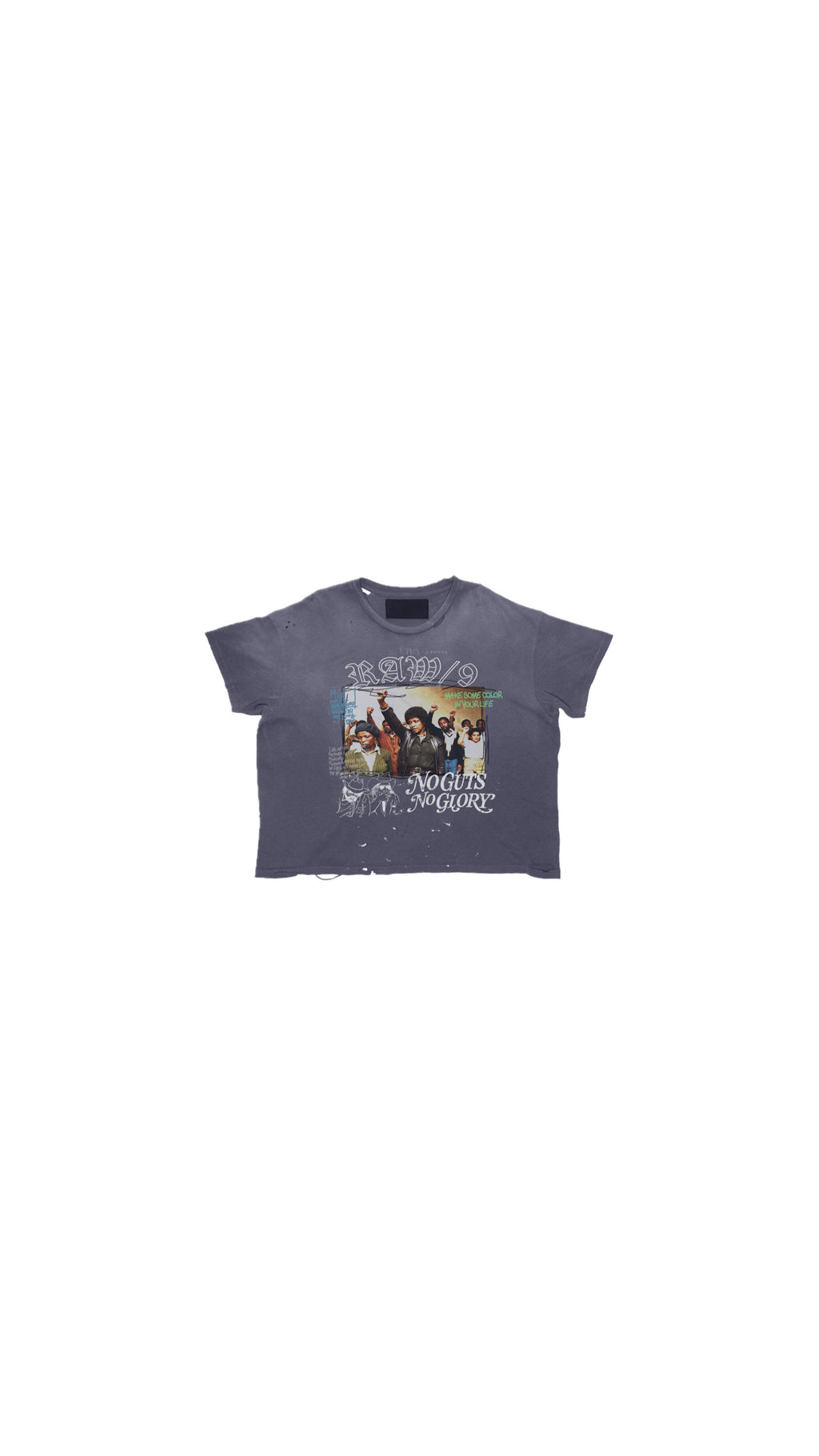 Raw 9 “No Guts No Glory” Vintage Protest Tee – Washed (Blue)
