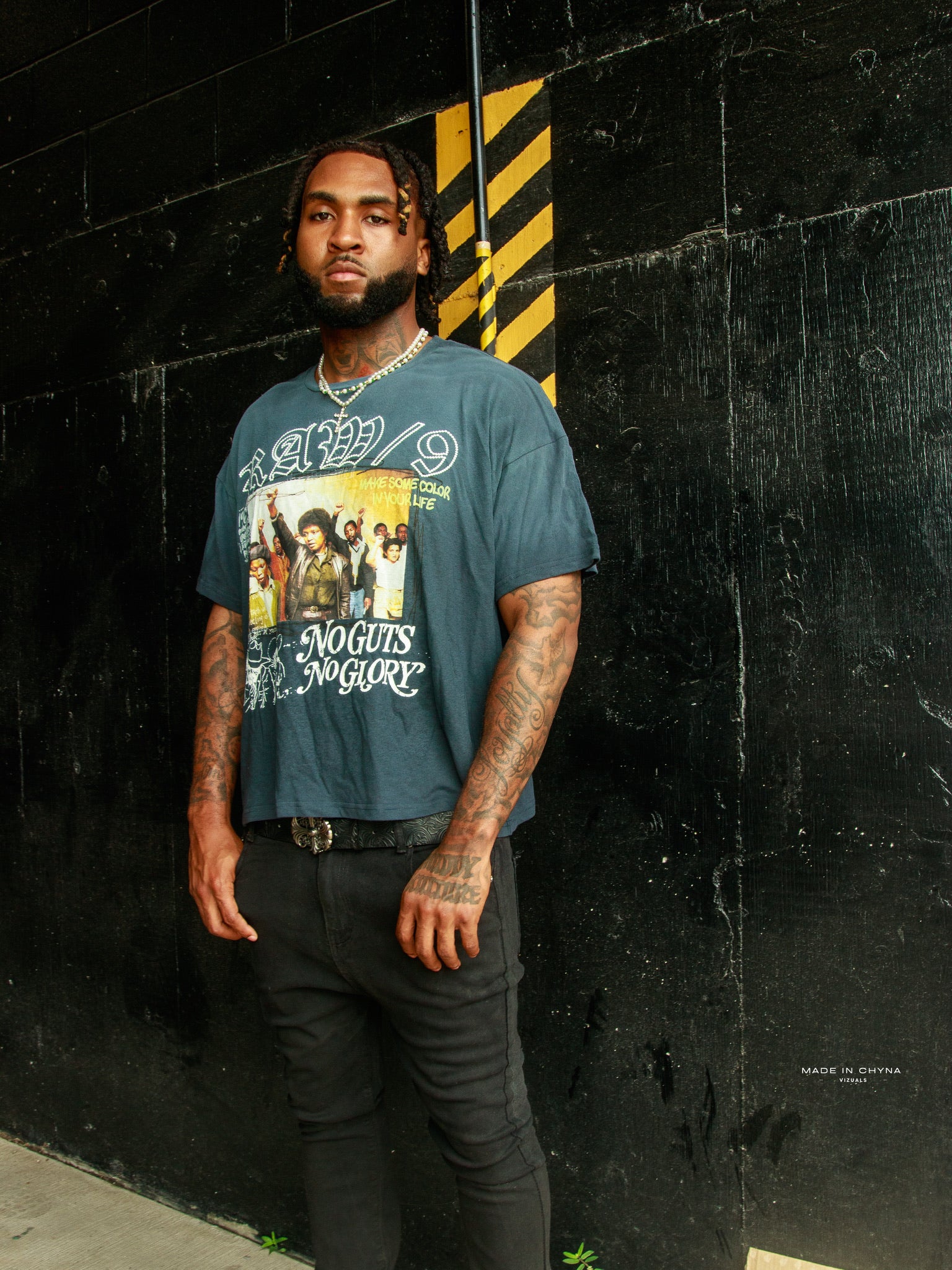 Raw 9 “No Guts No Glory” Vintage Protest Tee – Washed (Blue)